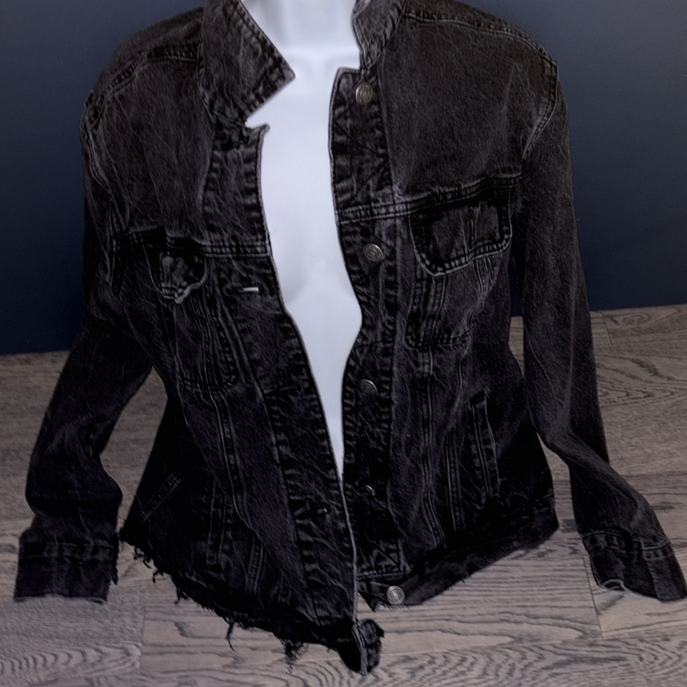 Blue notes black distressed oversized jean jacket Sz Small